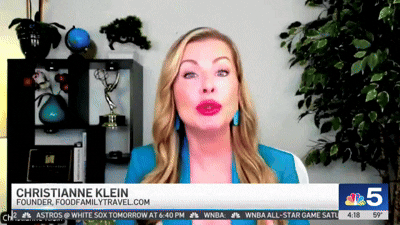 Christianne Klein sharing travel trends and tips on NBC Chicago.  c/o NBC 