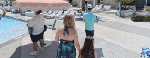 Christianne, Dan and Livi walking around Fontainebleau