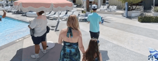 Christianne, Dan and Livi walking around Fontainebleau