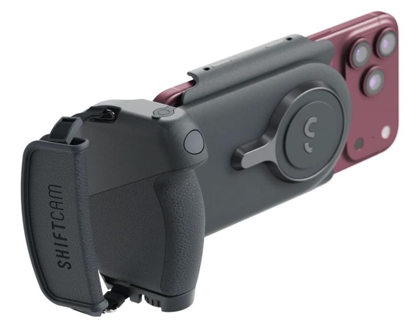 iPhone mounted on ShiftCam ProGrip