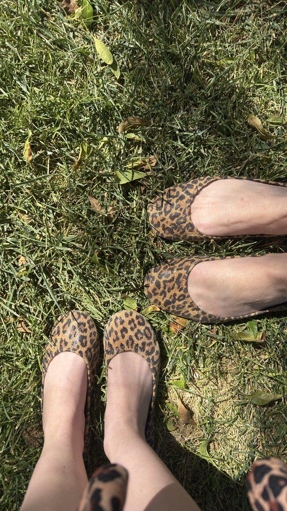 Christianne and Livia wearing their leopard Tieks in the wild! 